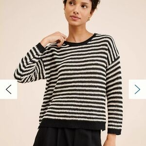 Anthropologie Black and White Striped Crewneck Sweater